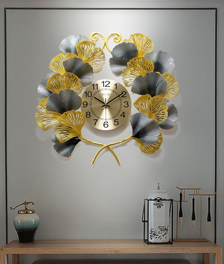 Ginkgo Branches Wrought Iron Clock