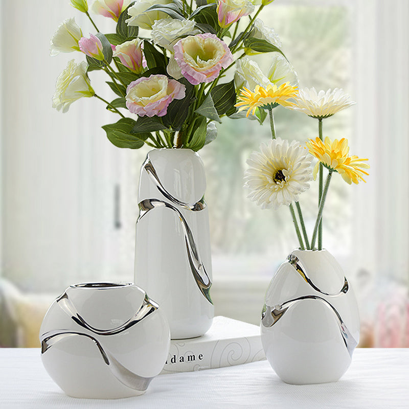 Hand-Plated White Vase with Silver Touch