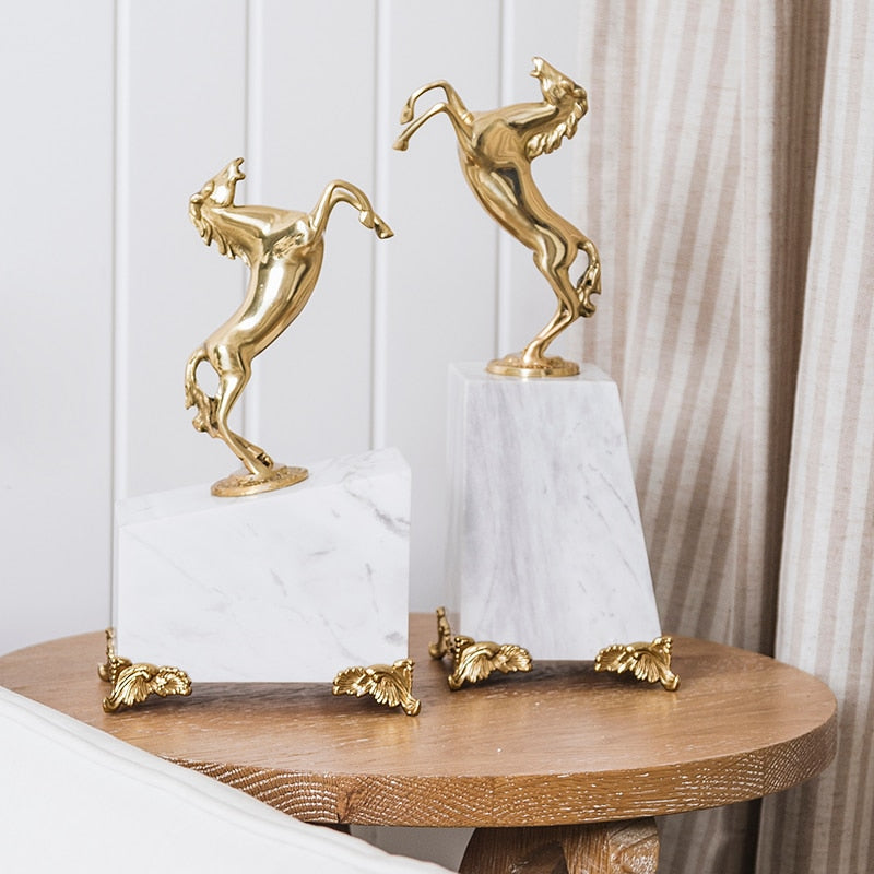 Golden Horse With Marble Base