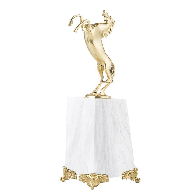 Golden Horse With Marble Base