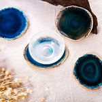 Blue Agate Coasters with Gold Edges 4 Pieces Set