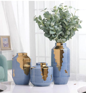 Baby Blue with Gold Pealing Vase