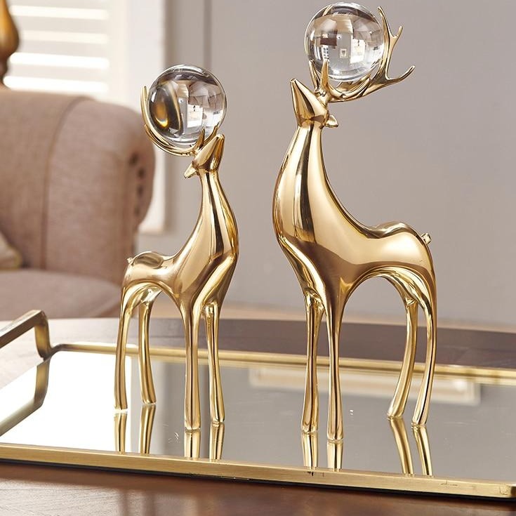 High End Copper Deer with Crystal Balls