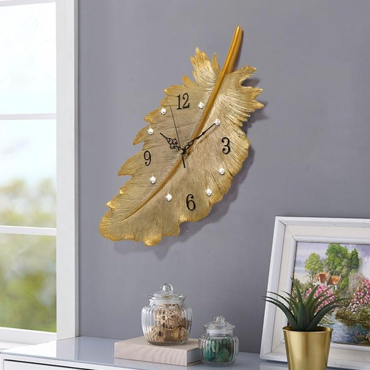 Golden Feather Wall Clock