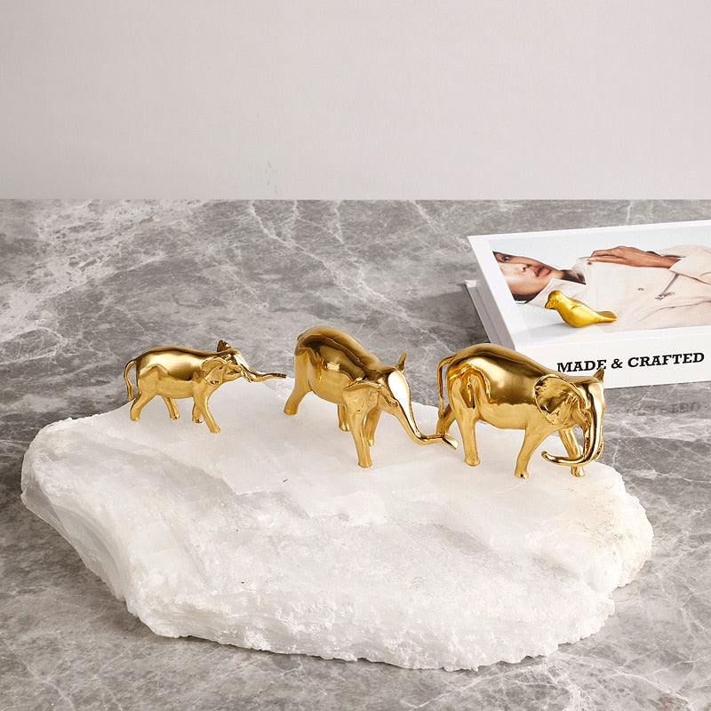 Elephants with Natural Stone Base